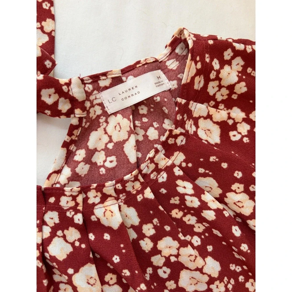 LC Lauren Conrad Floral 2 Piece Set Burgundy‎ Red Top and Skirt Med Large Ditsy